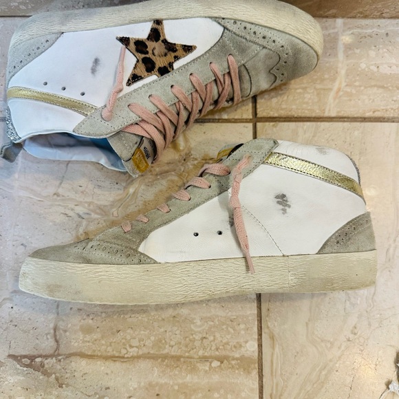 Golden Goose High-Top Sneakers - Gray and Pink with Leopard Detail - Picture 3 of 12
